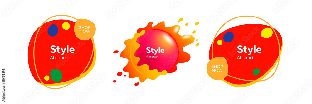 Poster Set of layered fluid blobs. Design template for logo, flyer or presentation. Abstract form dynamic composition. Modern style vector illustration