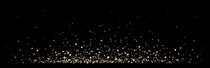 Golden sequins abstract pattern on black background isolated. Sparks fly up. Festive decorative simple pattern.