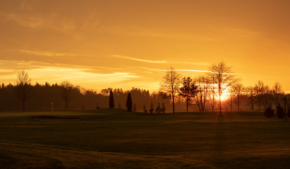 sunset over the golf course