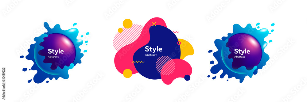 Poster Set of unique abstract geometric designs. Design template for logo, flyer or presentation. Abstract form dynamic composition. Modern style vector illustration