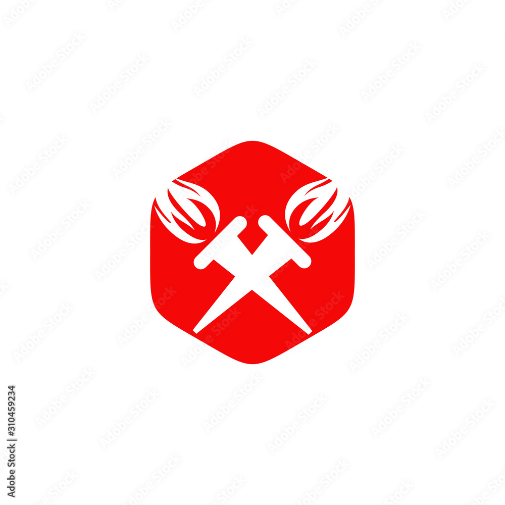 Poster torch icon logo design vector template