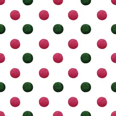 Afwasbaar behang Geïsoleerde rode en groene aquarel Polka dots ontworpen in naadloze patroon op witte achtergrond. Kleur is kerstthema. © thanawan
