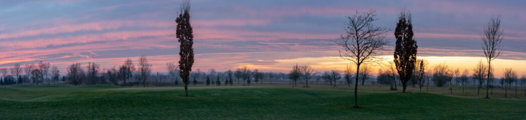 panorama sunset over the golf course