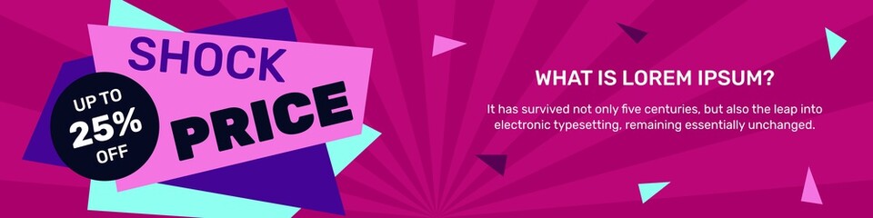 Geometric sharp elements for sale offer. Edgy objects, rectangular forms. Electric fuchsia and pink colors. Design for web, banner, or flyer. Vector illustration