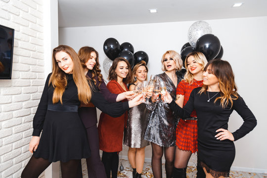 Women's party with champagne and balls