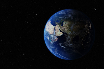 Planet Earth in outer space on the background of stars close-up, 3D render,Elements of this image are furnished by NASA