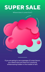 Super sale bright advertising background design. Dynamical forms, flowing liquid shapes, wavy line. Gradient color. Template for logo, flyer or presentation. Vector illustration. Sale concept