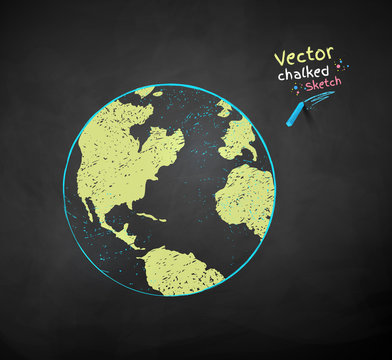 Vector Color Chalk Drawn Earth Globe