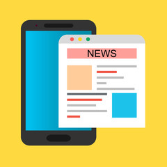 Reading news on smartphone. Online newspaper website opened in mobile browser on smart phone. News app, online media.