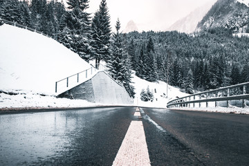 Obraz premium Photo Of A Frozen Road In Winter, Switzerland.