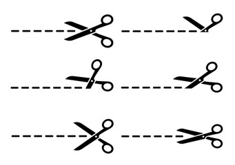 set of black isolated scissors cutting line