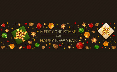 Christmas Decorative Elements on Black Background