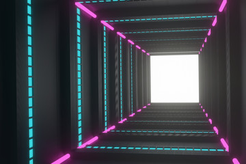 3d render futuristic tunnel with the light glow