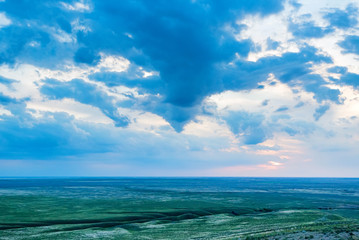 View of Bogdo-Baskunchak Nature Reserve from Big Bogdo mountain in Russia