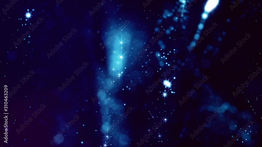 Poster beautiful composition with blue luminous particles form wavy glow structures like in sci-fi or micro
