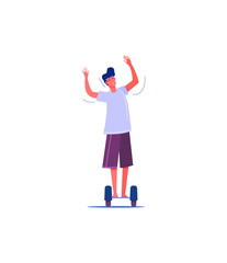 Male character on hoverboard. Young man riding gyro scooter flat vector illustration. Alternative urban transportation concept for banner, website design or landing web page