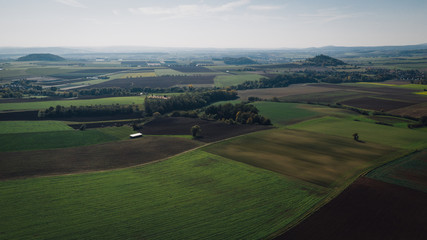 Fototapeta na wymiar View from above over rural Germany with farmland in autumn