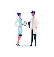 Two doctors talking. Communication flat vector illustration. Medical service concept for banner, website design or landing web page