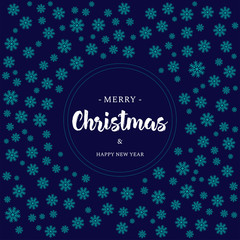 Merry Christmas and Happy new year vector greeting card design.Christmas background with snowflakes on navy background.