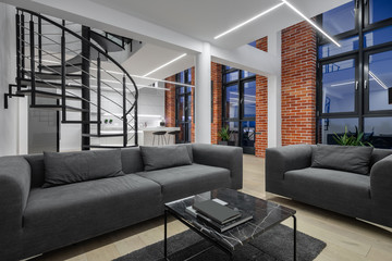 Simple living room in loft apartment