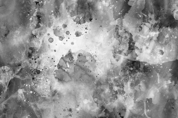 Abstract painting of dropped watercolor in black and white, art background