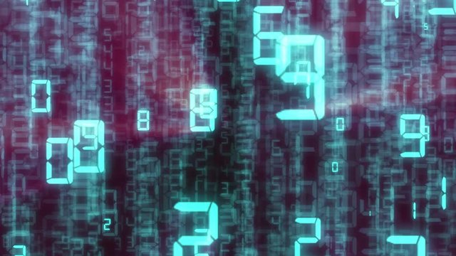Abstract binary background, number streams, matrix effect.