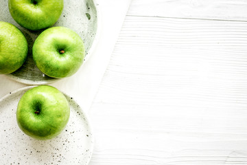 fresh organic green fruits with apples on white background top view mock-up