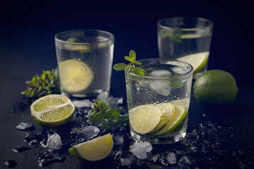 Mojito cocktail in a bur on a rustic table