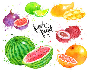 Watercolor set of fruit