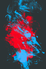 Abstract image of red and blue watercolor on black background, art background