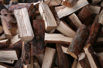 Chopped pine firewoods, solid fuel.