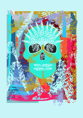 Skull in the jungle, colorful background 