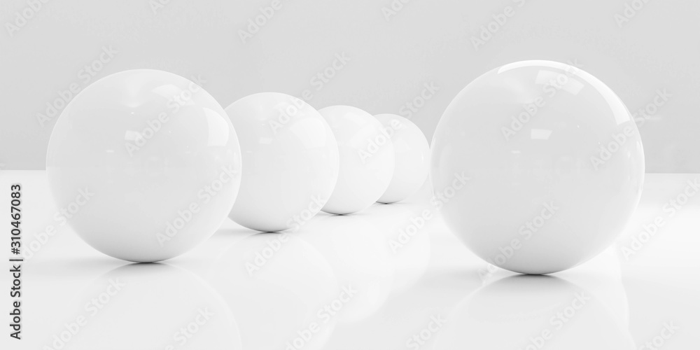 Poster white balls with reflection macro white texture background 3d render illustration