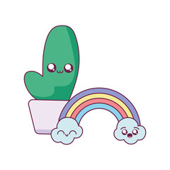 Cactus and rainbow cartoon vector design
