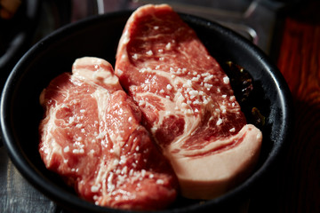 Korean BBQ, salted pork steak 