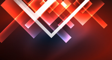 Neon glowing techno square rectangle lines, blue hi-tech futuristic abstract background