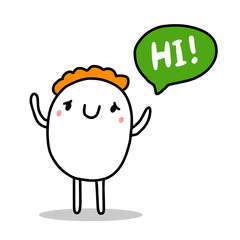 Hi hand drawn vector illustration in cartoon comic style happy man saying speech bubble