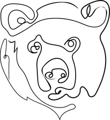 vector illustration of a head of bear , line art, abstract , continuous line, vector isolated illustration . Concept for print, web design , cards , logo, icon 