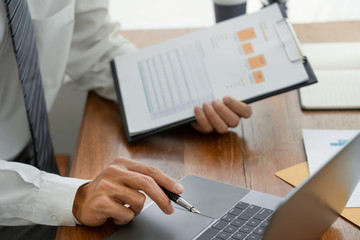 Business People Talking Discussing with coworker planning analyzing financial document data charts...