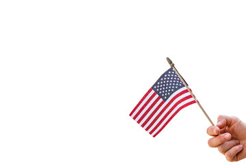 Woman Waving American Flag on White Background