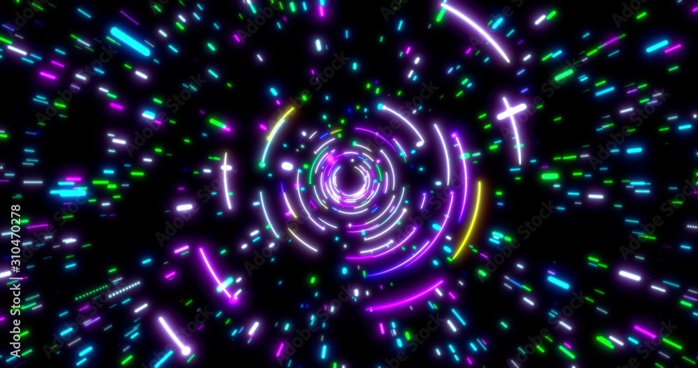 Poster glowing neon lines tunnel. blue red pink and violet colorful lighting. seamless 3d rendering backgro