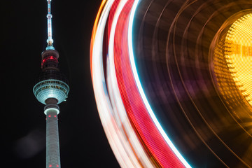 Berlin Alexanderplatz at Christmas time, television tower, Rotes Rathaus and a ferris wheel,...