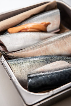 Freshly prepared cut fish filets
