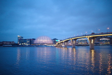 Large bridge illuminated on a winter evening