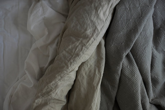 Close up of unmade bed