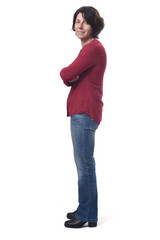 full portrait of a woman arms crossed on white