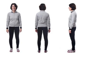 Obraz premium full length portrait of a woman front , back, side ways on white background