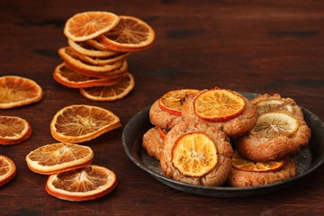Christmas cookies with sliced tangerine