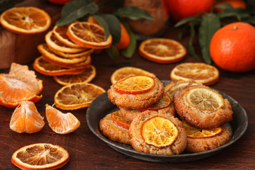 Christmas cookies with sliced tangerine