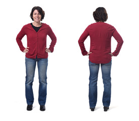 front and back full portrait of a woman,arms hip